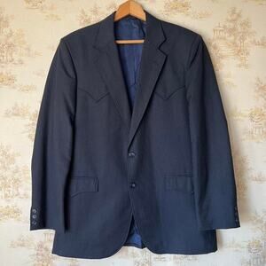 Vintage Circle S Western Blazer Jacket Navy Pinstripe 42L | Made in USA Cowboy